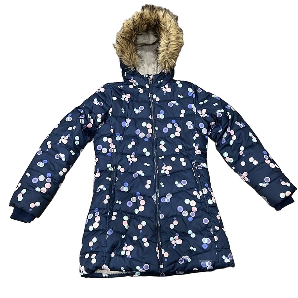 Lands' End Girls Winter Fleece Lined Down Alternative ThermoPlume Coat Size L